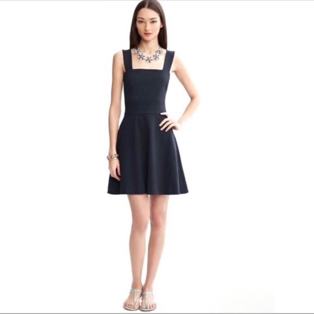 Banana Republic Black Square-Neck Fit & Flare Midi Dress